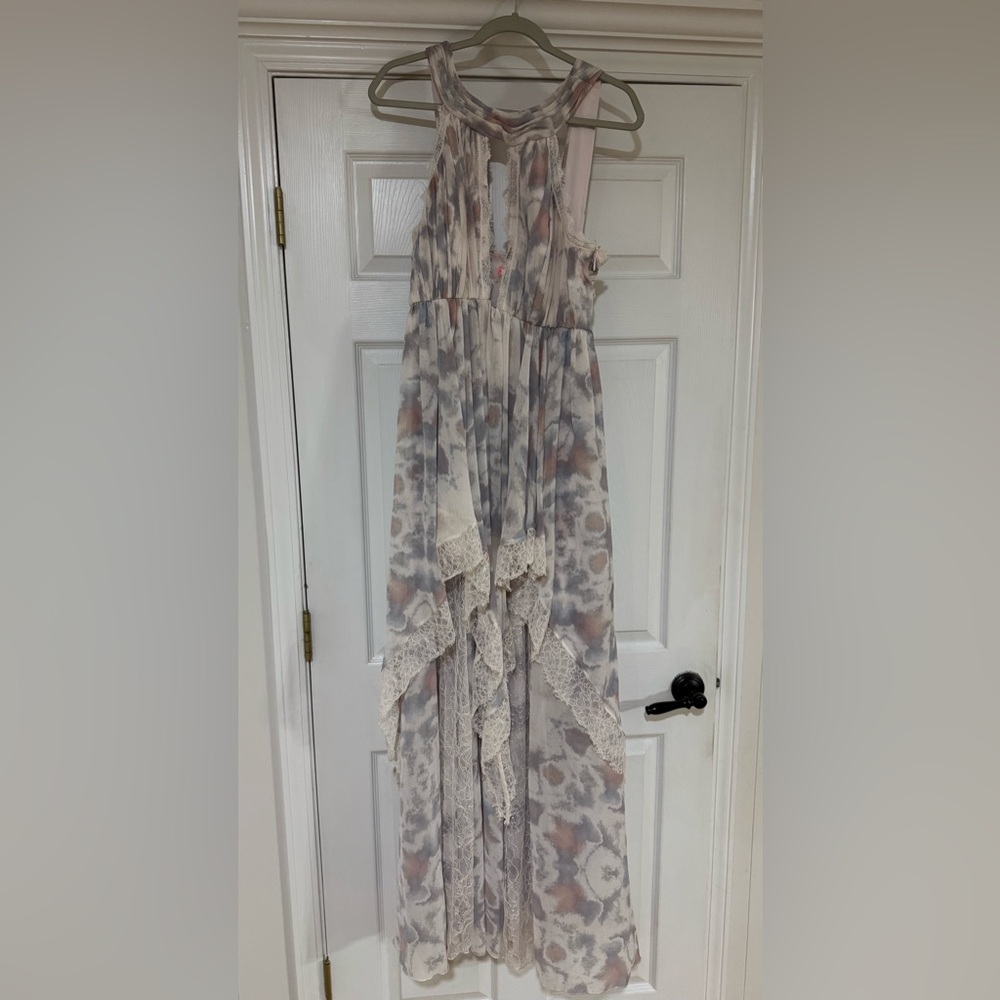 Free People Ivory Tower Maxi Dress Halter Lace Tiered Gown Size 10 MSRP $350 FP - Picture 3 of 9